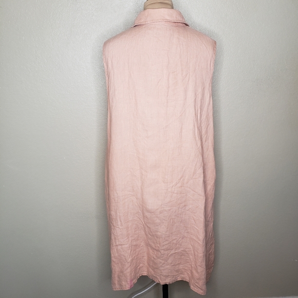 FLAX 100% Linen Sleeveless Collared Dress Medium Peach Pink - Picture 2 of 10
